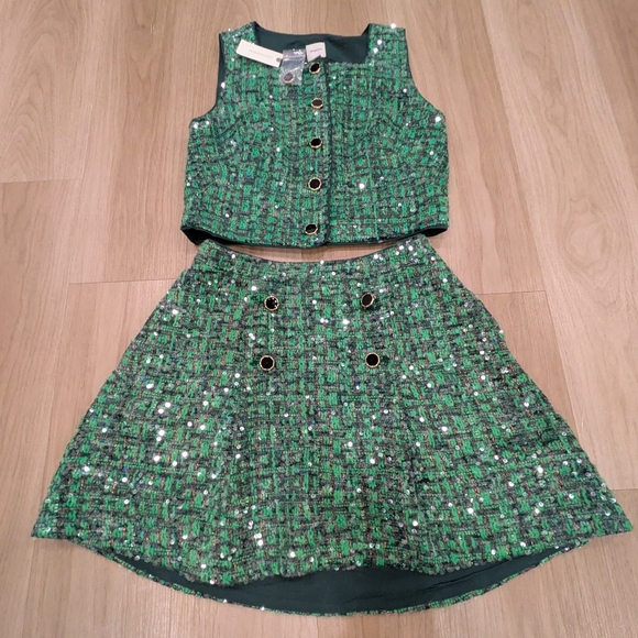 Maeve Dresses & Skirts - Anthropologie Maeve Green Sequin Tweed Two-Piece Skirt Set